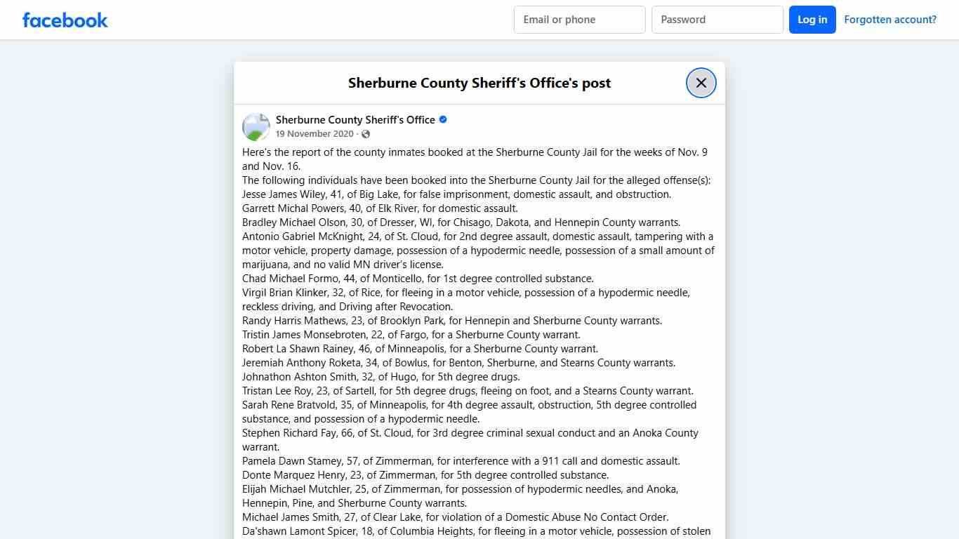 Here's the report of... - Sherburne County Sheriff's Office Facebook